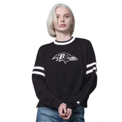 Starter Black Baltimore Ravens Rally Drop Shoulder Cropped Sweatshirt