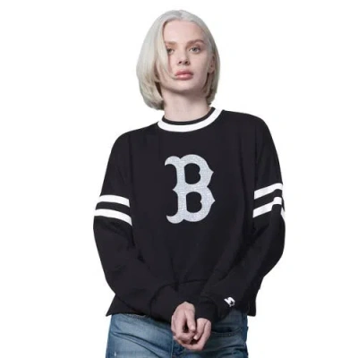 Starter Black Boston Red Sox Rally Cropped Drop Shoulder Crewneck Sweatshirt