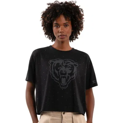 Starter Black Chicago Bears Rhinestone Sprinkle Boxy Cropped T-shirt
