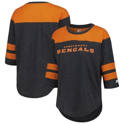Starter Black Cincinnati Bengals Fullback Tri-blend Three-quarter Sleeve T-shirt