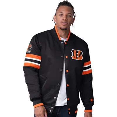 Starter Black Cincinnati Bengals Scout I Full-snap Varsity Jacket In Black,orange