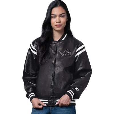 Starter Black Detroit Lions High Heat Vegan Leather Full-snap Varsity Jacket