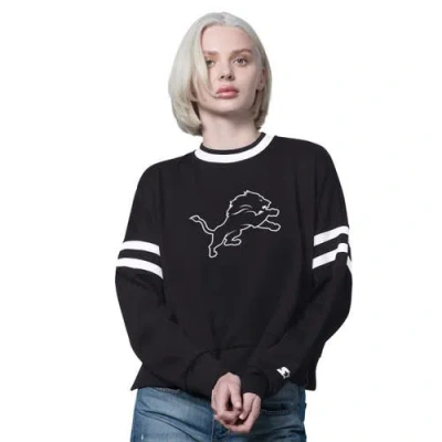 Starter Black Detroit Lions Rally Drop Shoulder Cropped Sweatshirt