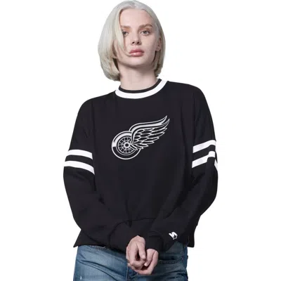 Starter Black Detroit Red Wings Rally Fleece Cropped Sweatshirt In Multi