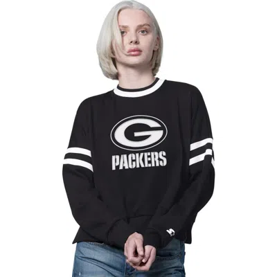 Starter Black Green Bay Packers Rally Drop Shoulder Cropped Sweatshirt In Multi
