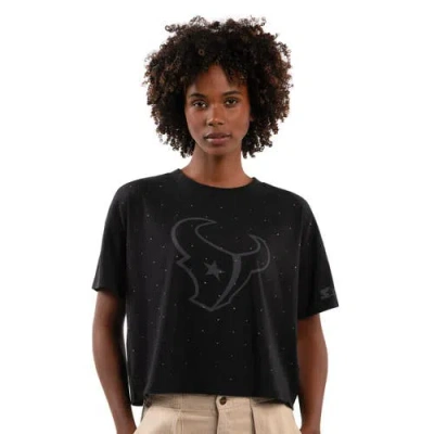 Starter Black Houston Texans Rhinestone Sprinkle Boxy Cropped T-shirt