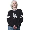 Starter Black Los Angeles Dodgers Rally Cropped Drop Shoulder Crewneck Sweatshirt In Black