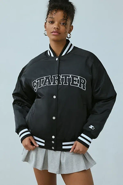 Starter Luxe Satin Varsity Jacket In Black, Women's At Urban Outfitters