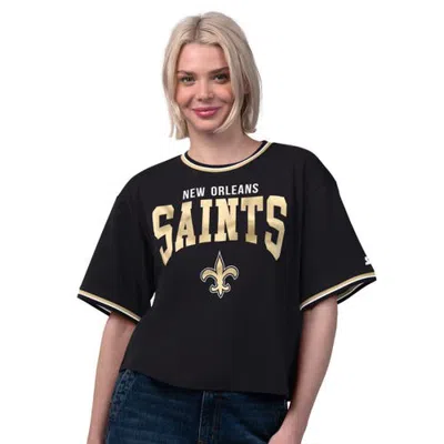Starter Black New Orleans Saints Ace Cropped T-shirt