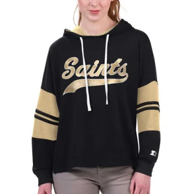 Starter Black New Orleans Saints Bump And Run Long Sleeve Hoodie T-shirt In Animal Print
