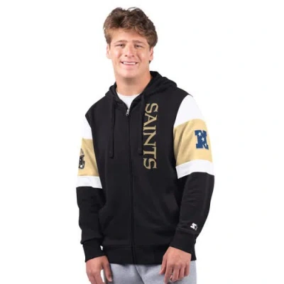 Starter Black New Orleans Saints Extreme Full-zip Hoodie In Black,gold