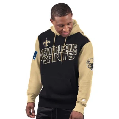 Starter Black New Orleans Saints Extreme Pullover Hoodie In Black,vegas Gold