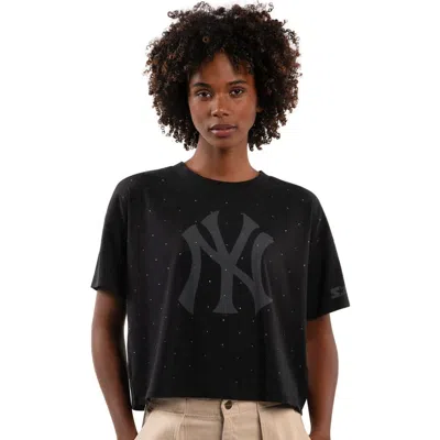 Starter Black New York Yankees Rhinestone Sprinkle Boxy Cropped T-shirt