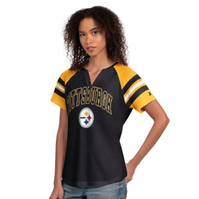 Starter Black Pittsburgh Steelers Game On Notch Neck Raglan T-shirt