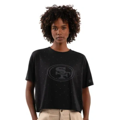Starter Black San Francisco 49ers Rhinestone Sprinkle Boxy Cropped T-shirt