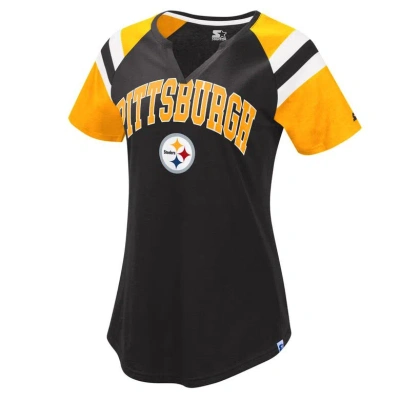 Starter Black/gold Pittsburgh Steelers Game On Notch Neck Raglan T-shirt