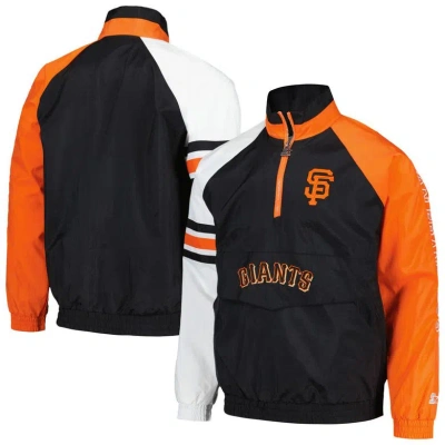 Starter Men's  Black, Orange San Francisco Giants Elite Raglan Half-zip Jacket In Black,orange