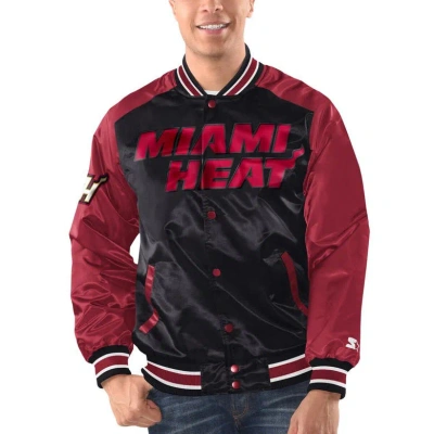 Starter Black/red Miami Heat Renegade Satin Full-snap Varsity Jacket