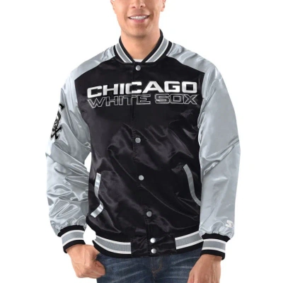 Starter Men's  Black, Silver Chicago White Sox Varsity Satin Full-snap Jacket In Black,silver