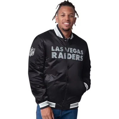Starter Men's Black/silver Las Vegas Raiders Closer Reversible Satin Full-snap Jacket