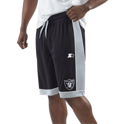 Starter Men's  Black, Silver Las Vegas Raiders Fan Favorite Fashion Shorts In Black,silver