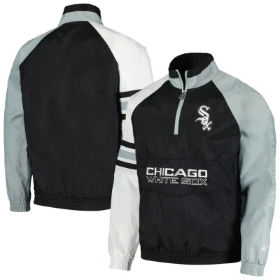 Starter Men's  Black, White Chicago White Sox Elite Raglan Half-zip Jacket In Black,white