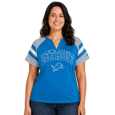 Starter Blue Detroit Lions Plus Size Game On Notch Neck Raglan T-shirt