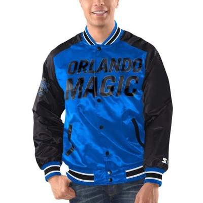 Starter Blue/black Orlando Magic Renegade Satin Full-snap Varsity Jacket