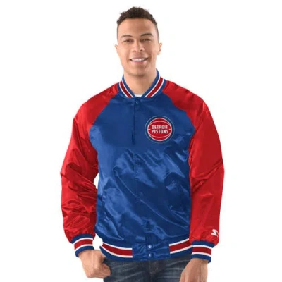 Starter Blue/red Detroit Pistons Inductee Raglan Full-snap Varsity Jacket