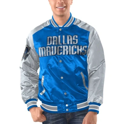 Starter Men's  Blue, Silver Dallas Mavericks Renegade Satin Full-snap Varsity Jacket In Blue,silver