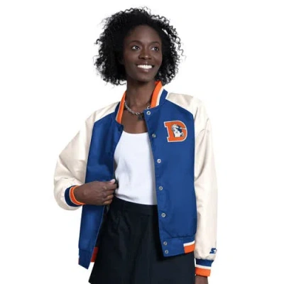 Starter Blue/white Denver Broncos Raglan Blitz Full-snap Varsity Jacket