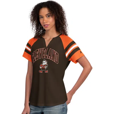 Starter Brown Cleveland Browns Game On Notch Neck Raglan T-shirt