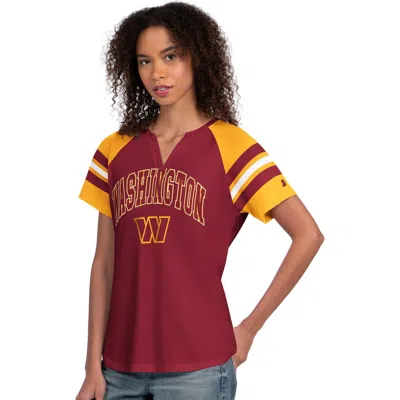 Starter Burgundy Washington Commanders Game On Notch Neck Raglan T-shirt