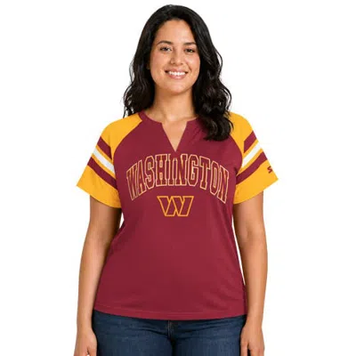 Starter Burgundy Washington Commanders Plus Size Game On Notch Neck Raglan T-shirt In Gold