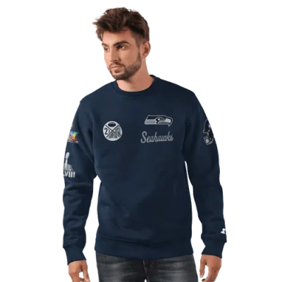 Starter College Navy Seattle Seahawks Two-time Super Bowl Champions Classic Fleece Sweatshirt In Blue