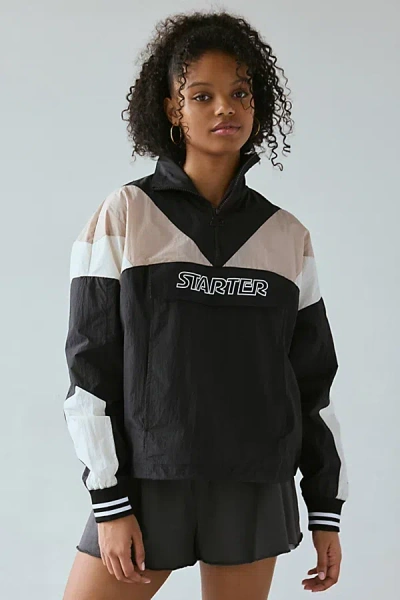 Starter Colorblocked Half-zip Pullover Jacket In Black, Women's At Urban Outfitters