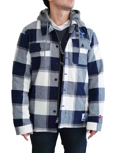 Starter Cowboys Men's  Flannel Sherpa Shacket In Navy In Blue