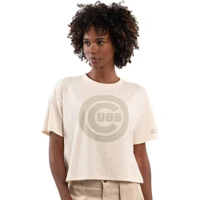Starter Cream Chicago Cubs Rhinestone Sprinkle Boxy Cropped T-shirt
