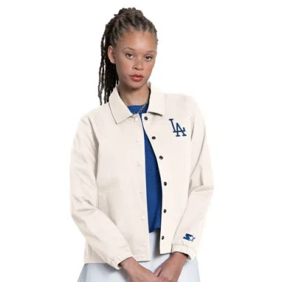 Starter Cream Los Angeles Dodgers Cooperstown First Down Full-snap Coaches Jacket In Brown