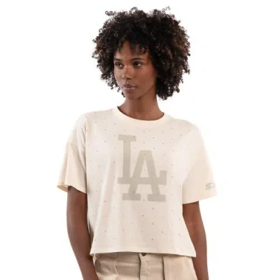 Starter Cream Los Angeles Dodgers Rhinestone Sprinkle Boxy Cropped T-shirt In White