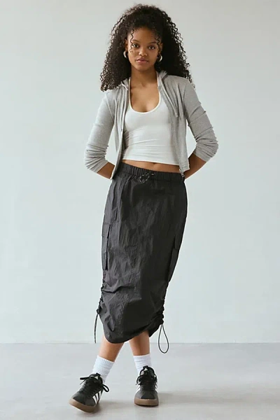 Starter Drawcord Cargo Nylon Midi Skirt In Black, Women's At Urban Outfitters