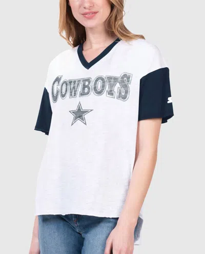 Starter First Base Short Sleeve V-neck  Tee In Str Dallas Cowboys White
