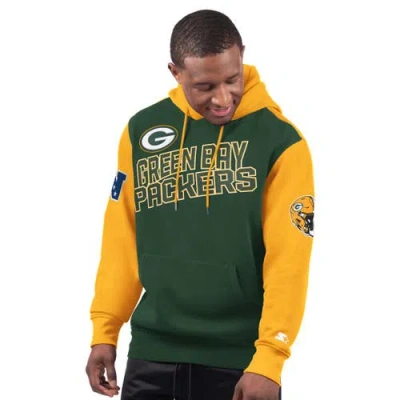 Starter Green Green Bay Packers Extreme Pullover Hoodie In Green,gold