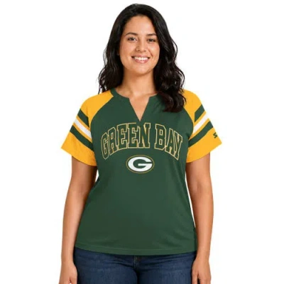 Starter Green Green Bay Packers Plus Size Game On Notch Neck Raglan T-shirt