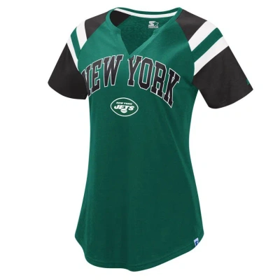 Starter Women's  Green, Black New York Jets Game On Notch Neck Raglan T-shirt In Green,black