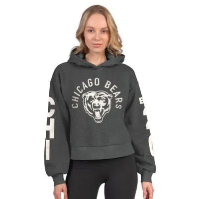 Starter Heather Charcoal Chicago Bears Star Player Cropped Fleece Pullover Hoodie In Gray