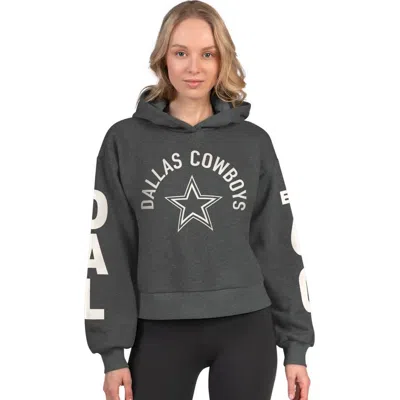 Starter Heather Charcoal Dallas Cowboys Star Player Cropped Fleece Pullover Hoodie In Multi