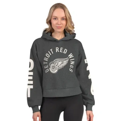 Starter Heather Charcoal Detroit Red Wings Star Player Cropped Fleece Hoodie In Gray