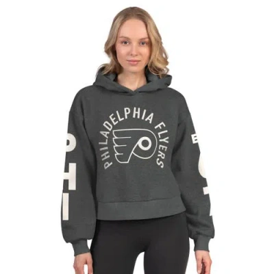 Starter Heather Charcoal Philadelphia Flyers Star Player Cropped Fleece Hoodie In Gray