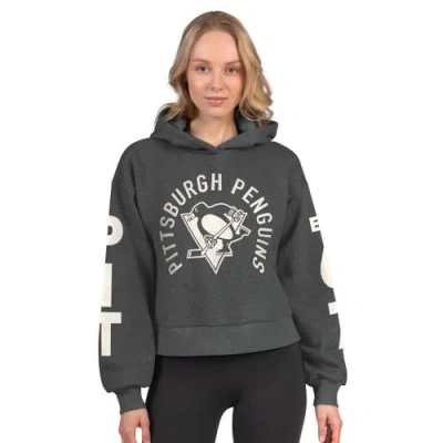 Starter Heather Charcoal Pittsburgh Penguins Star Player Cropped Fleece Hoodie In Gray